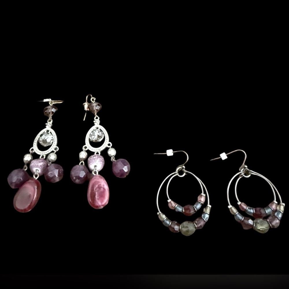 EUC! BOHEMIAN SILVER AND PURPLE EARRING BUNDLE